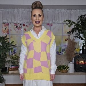 Pink Lemonade/Yellow Checker Sweater Vest
